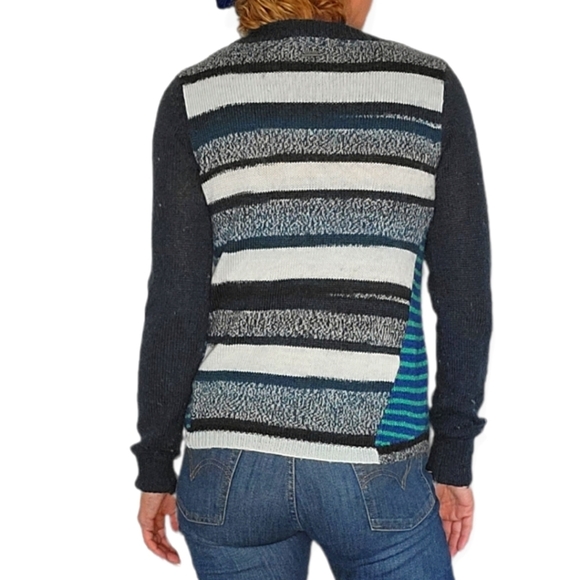 Prana Wool Mix Sweater Blue Striped Long Sleeve Color Block Medium - Picture 3 of 4